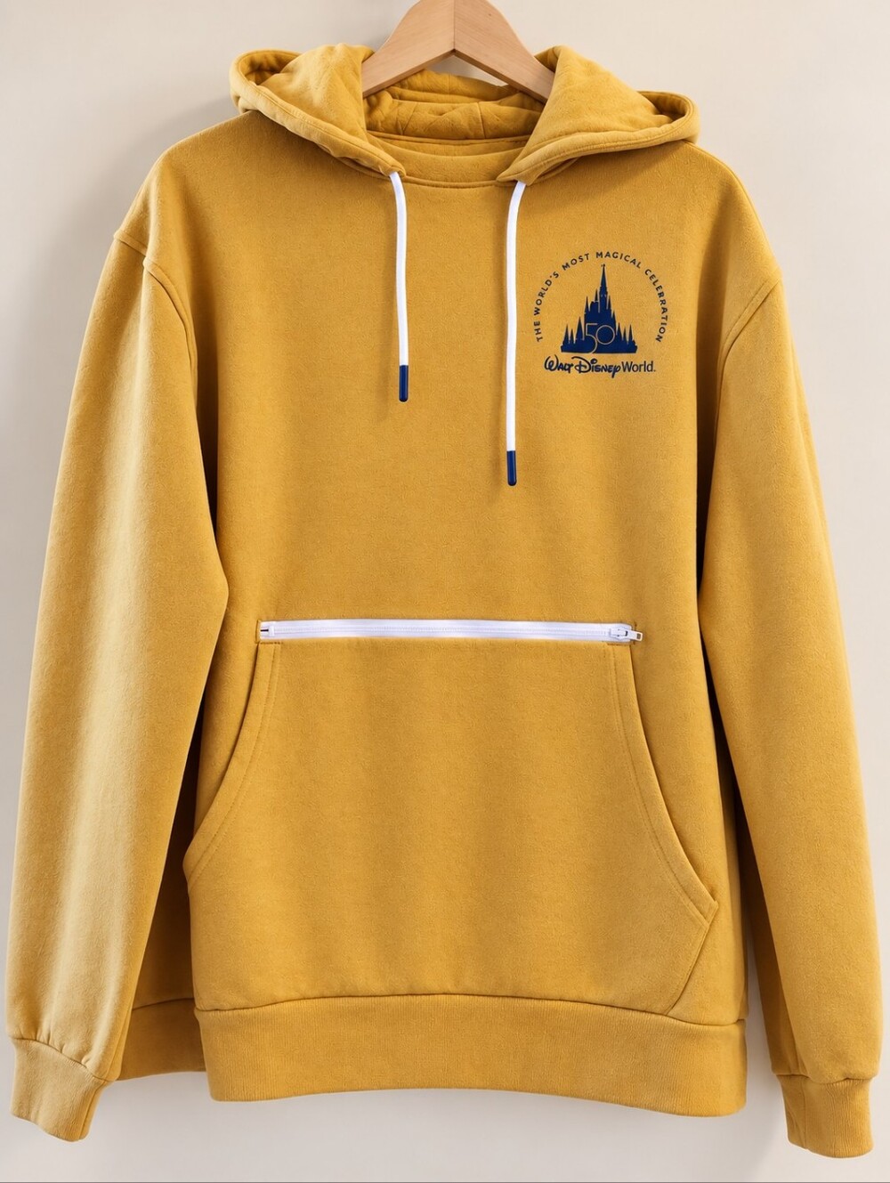 Disney World 50th Anniversary Mickey Mustard Hoodie L NWOT Zip Pocket